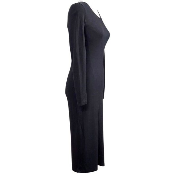 Marine Layer Lexi Rib Long Sleeve Midi Dress Black Size Medium - Picture 10 of 16